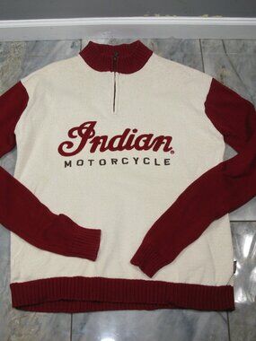 Indian Motorcycle Men's Red/Cream Partial Zip Front Cotton Sweater Size XL